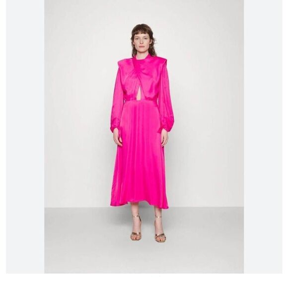 Farm Rio‎ Farm Long-Sleeve Cutout Draped Satin Maxi Dress In Pink (Fuchsia) - Picture 1 of 15